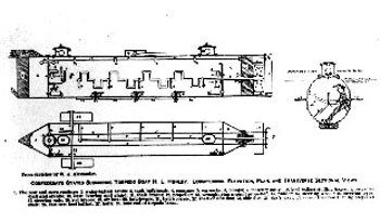 Schematic drawing of the interior of the Hunley.  Photograph courtesy of The Museum of the Confederacy.