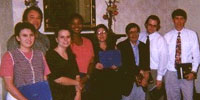 (Left to Right): Meredith Johnson (Colonial Dames Award), F.G. Baldwin (Brunhouse Award for Outstanding Graduate Student), Kathy Skipper (Curtis Certificate and Hickman Service Award), Janá Tatum (Curtis Certificate and Hickman Service Award), Carol Ellis (Curtis Certificate), Dr. Joseph Nigota (Outstanding Professor), Michael Coppejans (Meikle Award for Outstanding Junior History Major), Brian Hart (Mahan Award, Outstanding Graduating History Major), Dr. Clarence Mohr (History Department Chair)