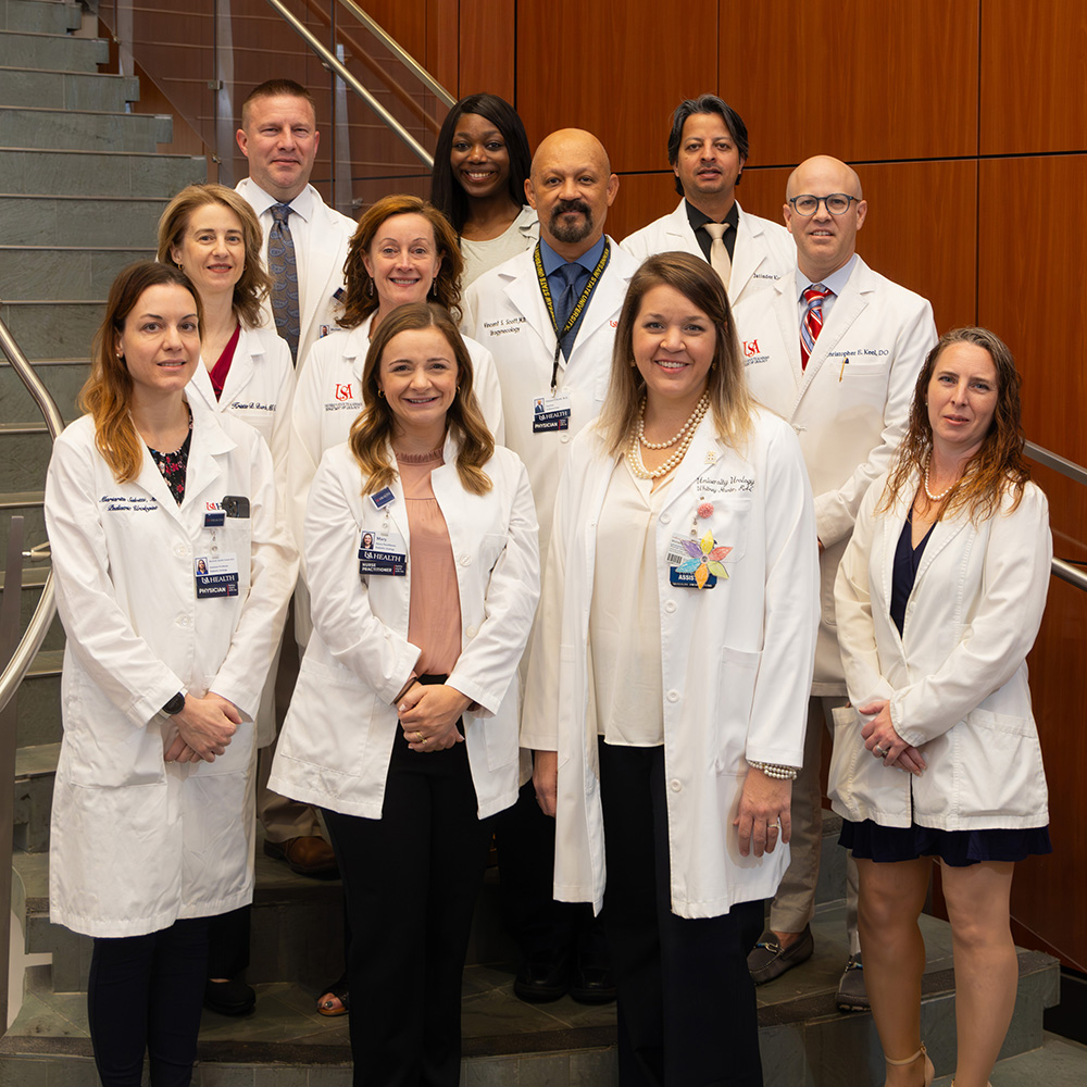 Members of the Department of Urology gather at USA Health University Hospital.