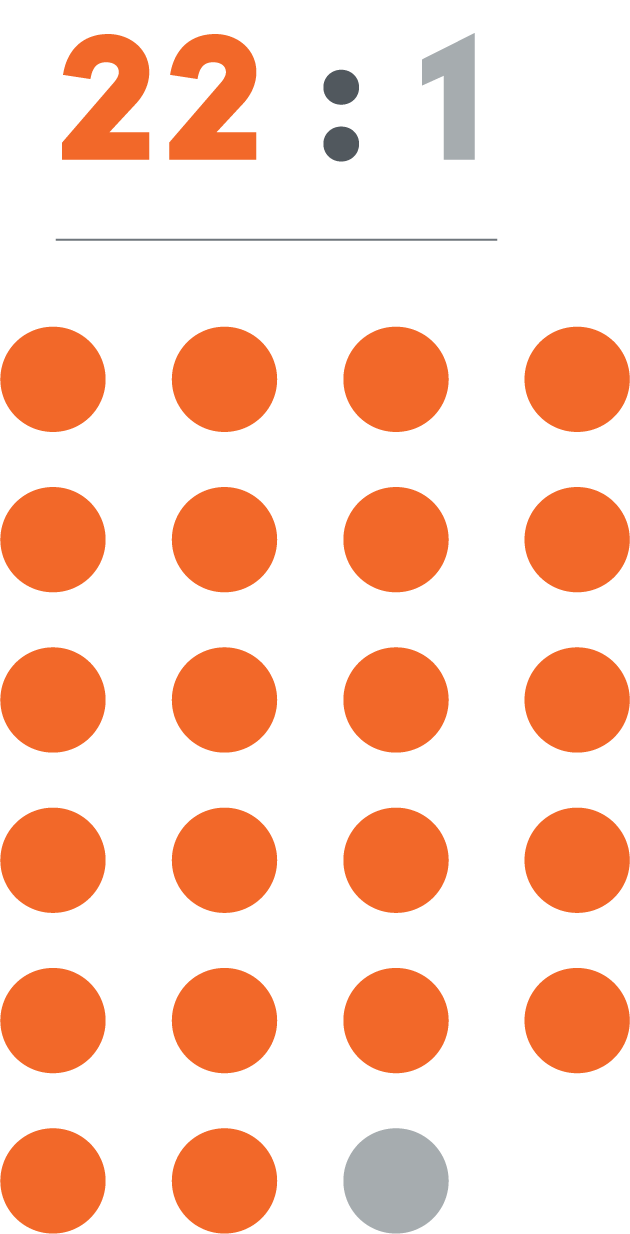 22:1 with 22 orange dots and 1 gray dot