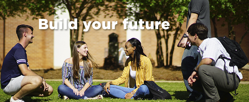 Build your future text over students sitting outside
