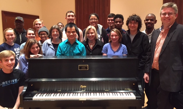 Students with Newly Donated Piano for Practice Rooms