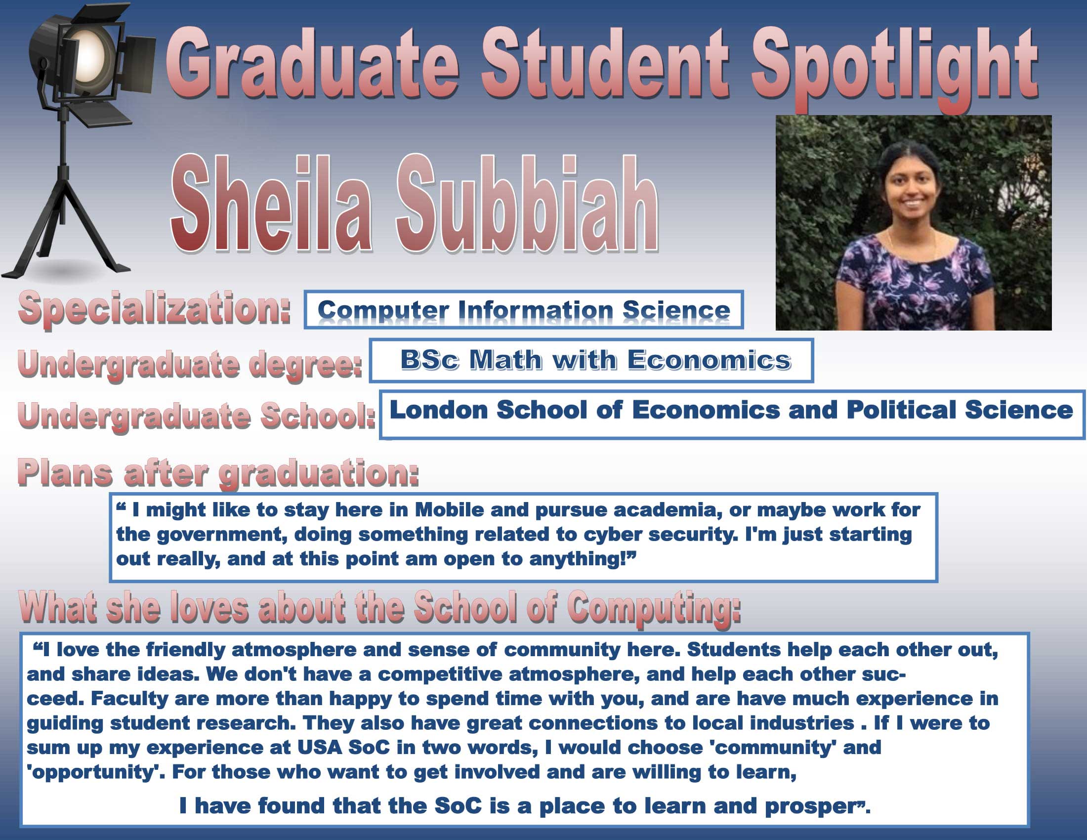 Graduate Student Spotlight: Sheila Subbiah