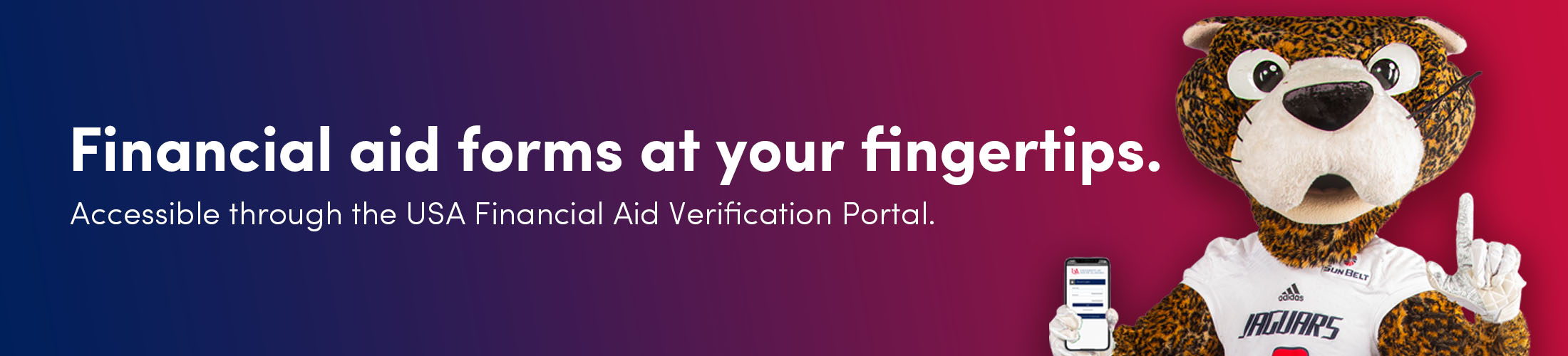 Southpaw with the text Financial aid forms at your fingertips.