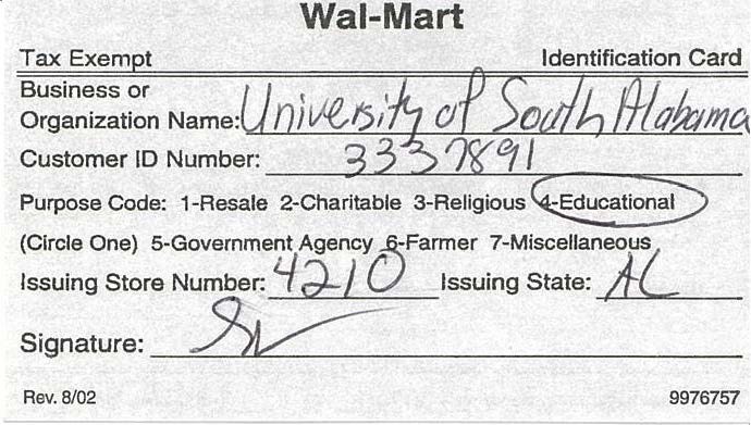 Tax Exempt Card for Walmart