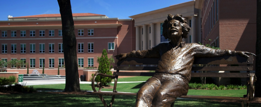 Einstein Statue in front of Shelby Hall