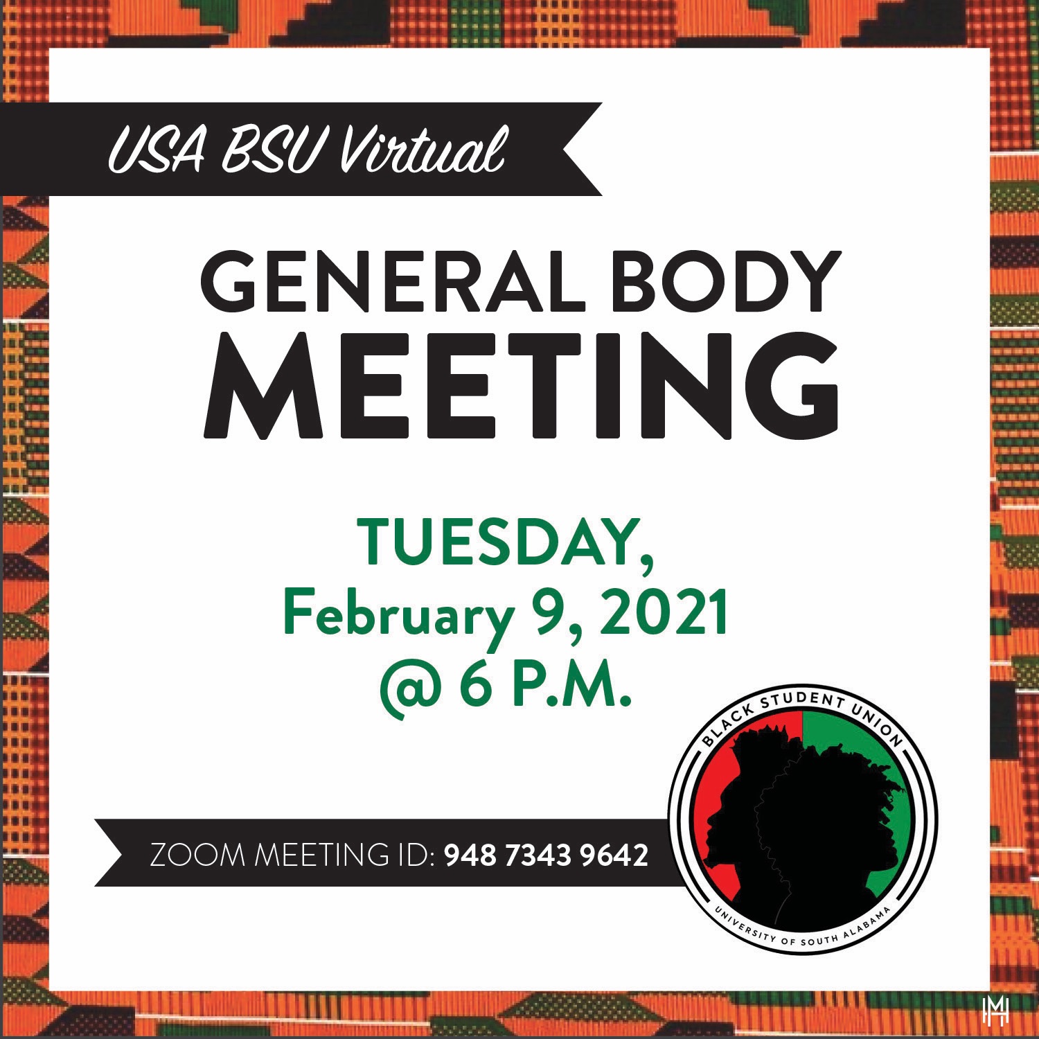 General Body Meeting Tuesday February 9, 2021 at 6 pm