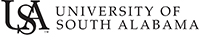 USA Black Logo with the words University of South Alabama horizontal next to logo
