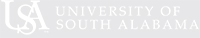USA White Logo with the words University of South Alabama horizontal next to logo