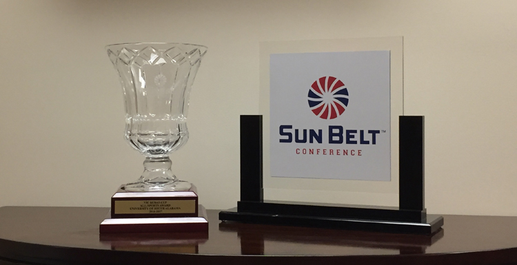For the third consecutive year, the Sun Belt Conference's all-sports trophy, known as the Vic Bubas Cup, has been awarded to the University of South Alabama athletic program. data-lightbox='featured'
