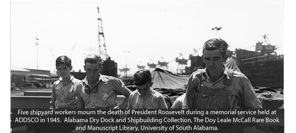Shipyard Workers Mourning Death of President Roosevelt