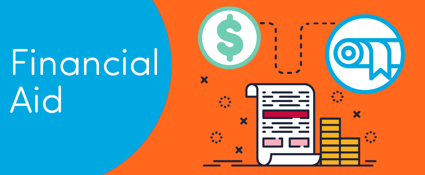Financial Aid graphic with dollar sign and document,