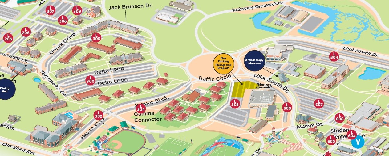 Parking map with Lot 303 and Lot 607